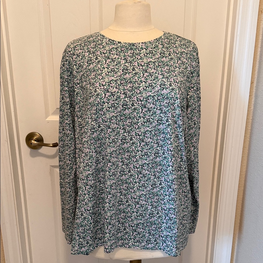 * Lands' End Green and Pink Floral Long-Sleeve Crewneck (sz 2X)